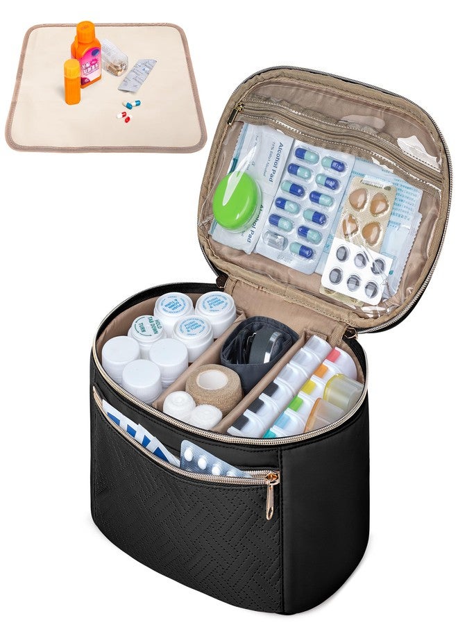 Fasrom Pill Bottle Organizer, Medicine Bag with Waterproof Mat & Adjustable Divider, Travel Carrying Case for Pills, Vitamins, Medical Supplies, First Aid Bag for Home Storage, Travel, Black - Image 1